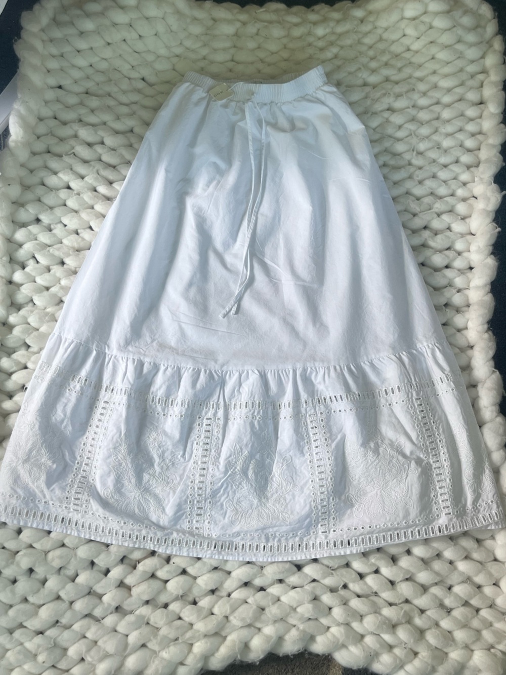 Moon River White Eyelet Tiered Maxi Skirt